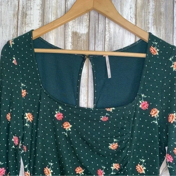 NWT Free People Cecilia Floral Square Neck Emerald Jewel Combo Mini Dress - Picture 4 of 9